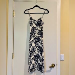Reformation Floral Print Blue and White Spaghetti Strap Dress